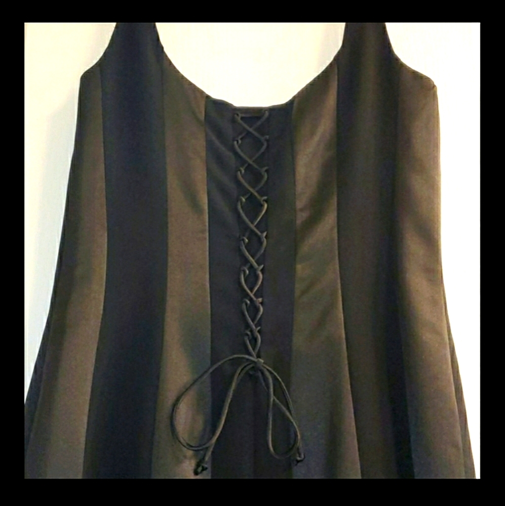 Donna Morgan Black Satin Lace Up Corset Back Midi Dress Size 8 NWT
